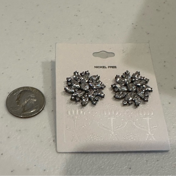 NWT 2 pairs of Earrings silver tone with clear rhinestones - Picture 2 of 7